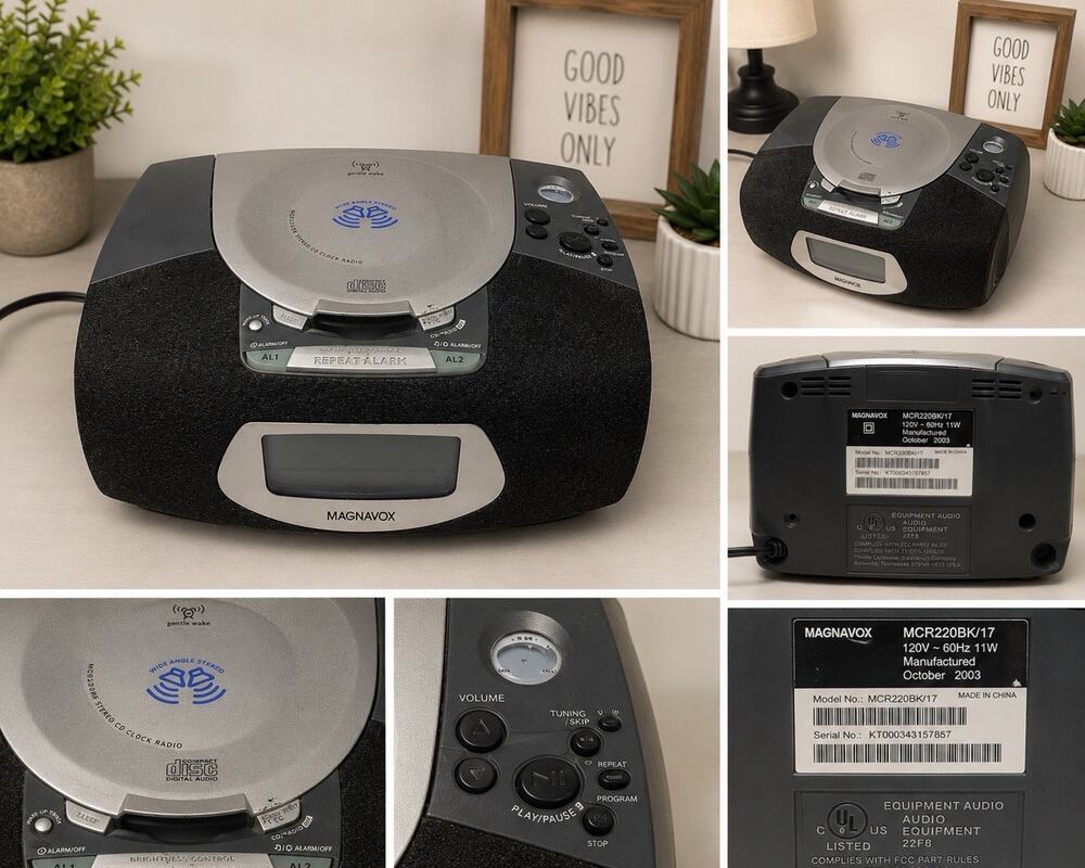 Magnavox MCR220BK/17 Stereo CD Clock Radio AM/FM Dual Alarm Gentle Wake Tested